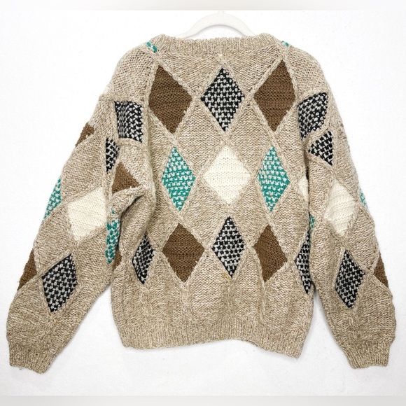 Boundary Waters Vintage 90 Streetwear Shetland Wool Diamond Knit Grandpa Sweater - Picture 2 of 8